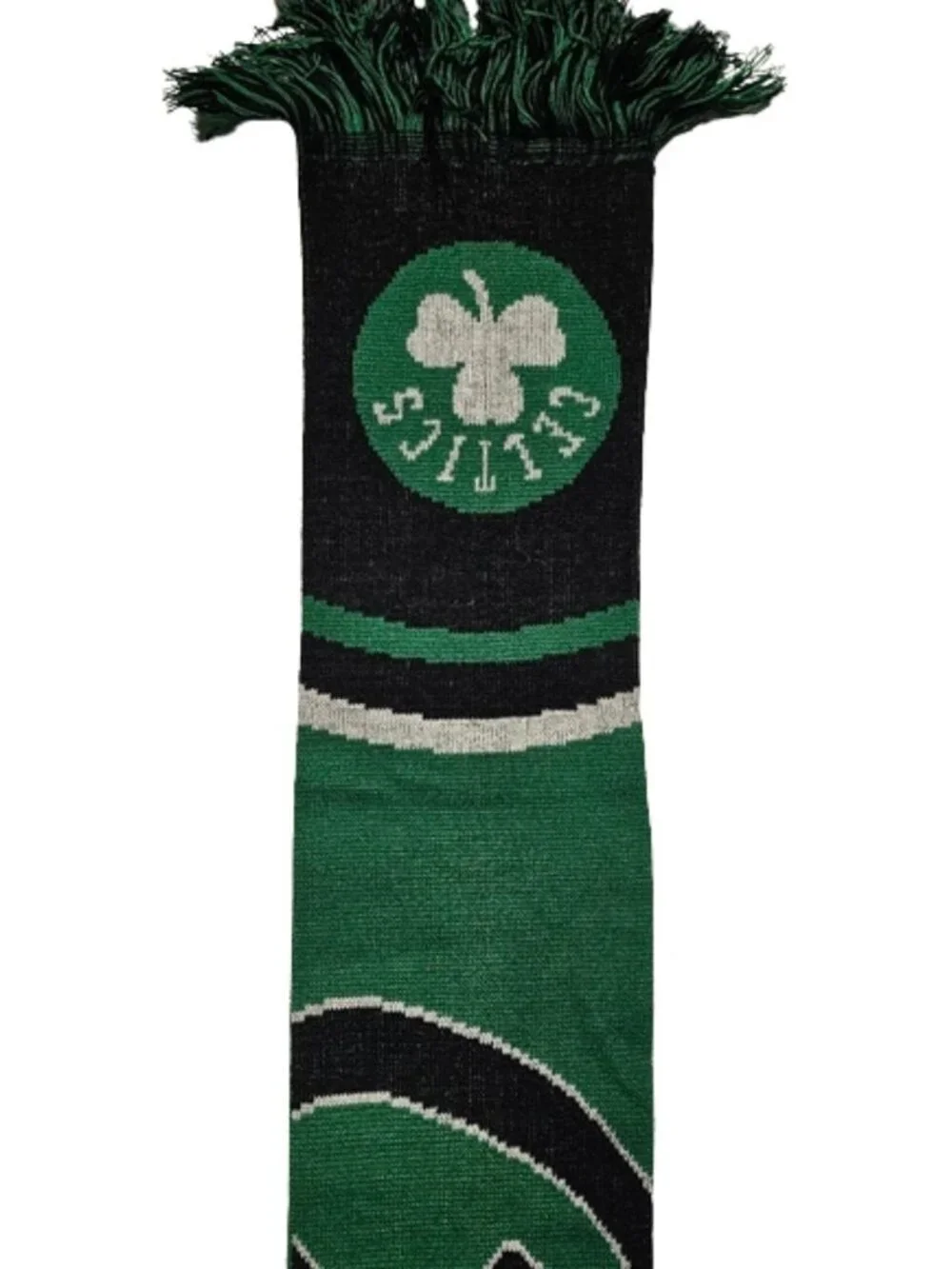 Boston Celtics FOCO NBA Knit Scarf — Green Black Script Logo Shamrock Fringe